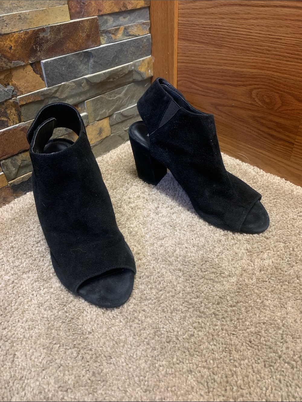 Steve Madden Black Suede Peep-Toe Block Heel Booties